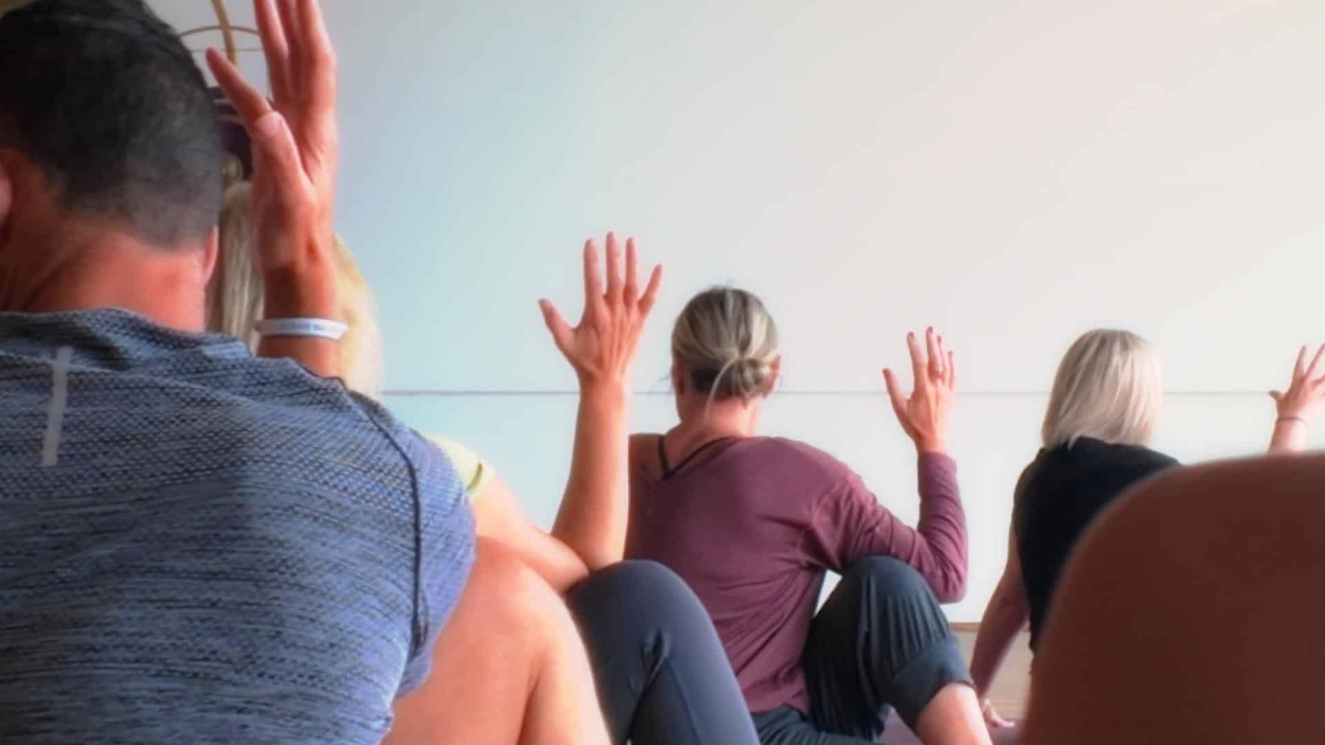 Guests practising gentle yoga at the Restore Retreat Day, Crystal Lake